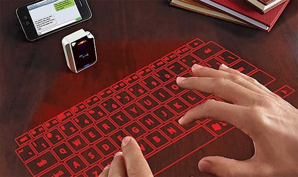A projected keyboard turns any flat surface into an input device.
